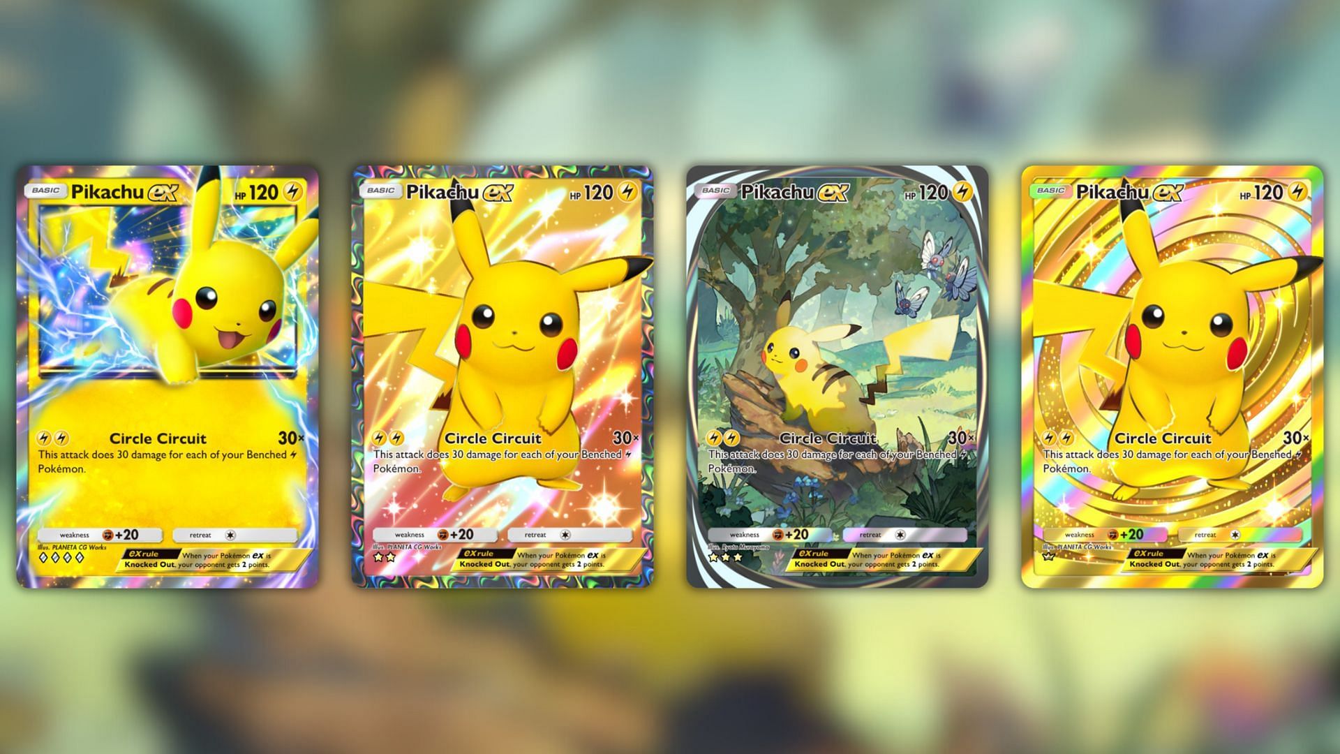 All Pikachu ex variants from Genetic Apex in the game (Image via The Pokemon Company)